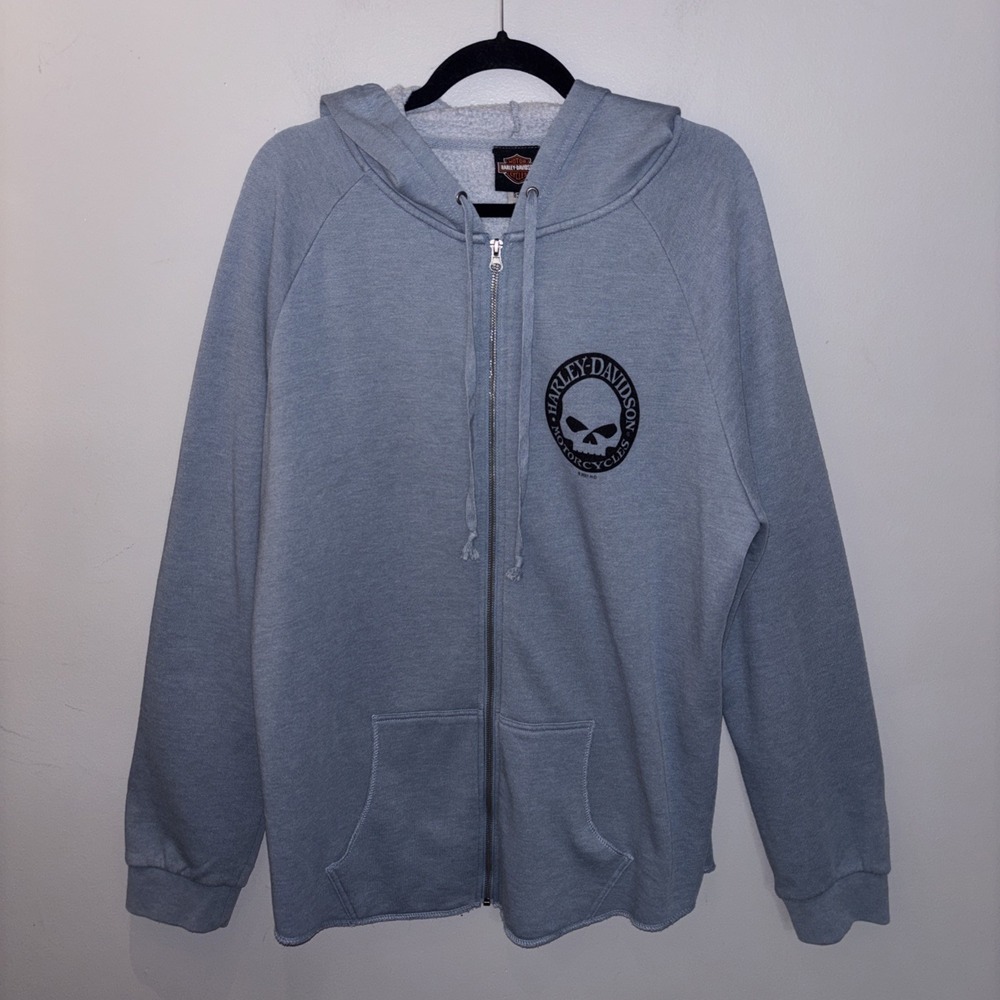 Harley Davidson Blue Willie G Special Skull Full Zip Fleece Hoodie Women's 2XL
